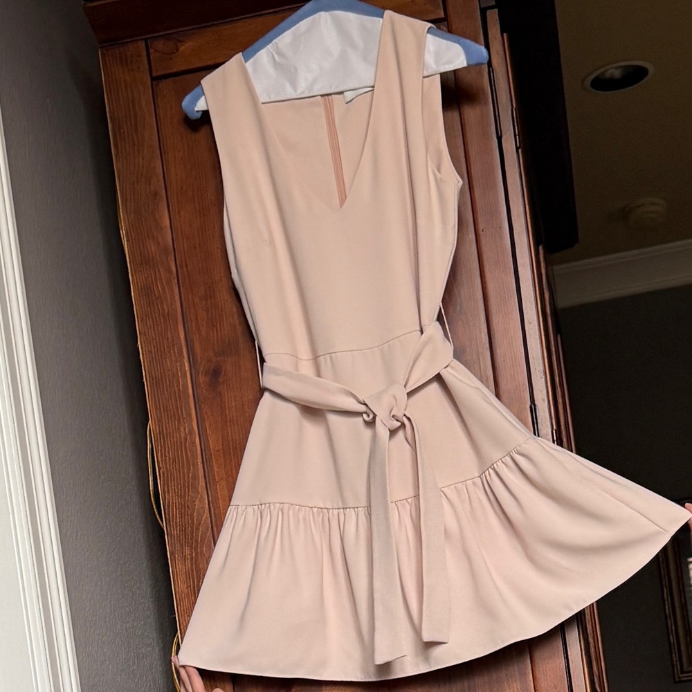 Amanda Uprichard Sleeveless Ruffle Drop Waist Mini Dress with Belt